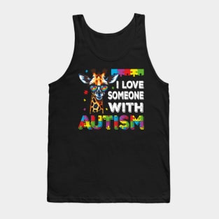 I Love Someone With Autism Funny Autism Awareness Giraffe Puzzle Tank Top